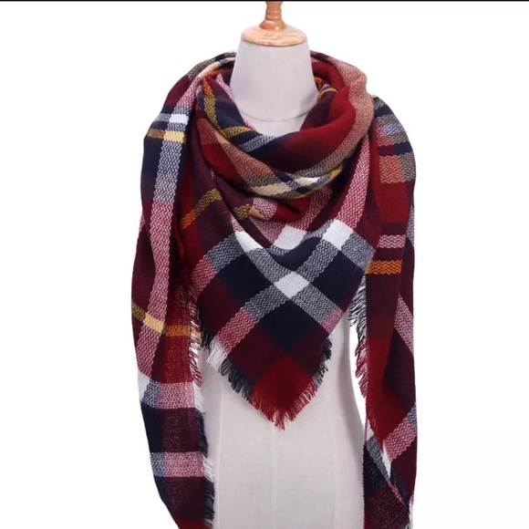 Accessories - Burgundy Plaid Scarf Wrap Triangular Black Blanket